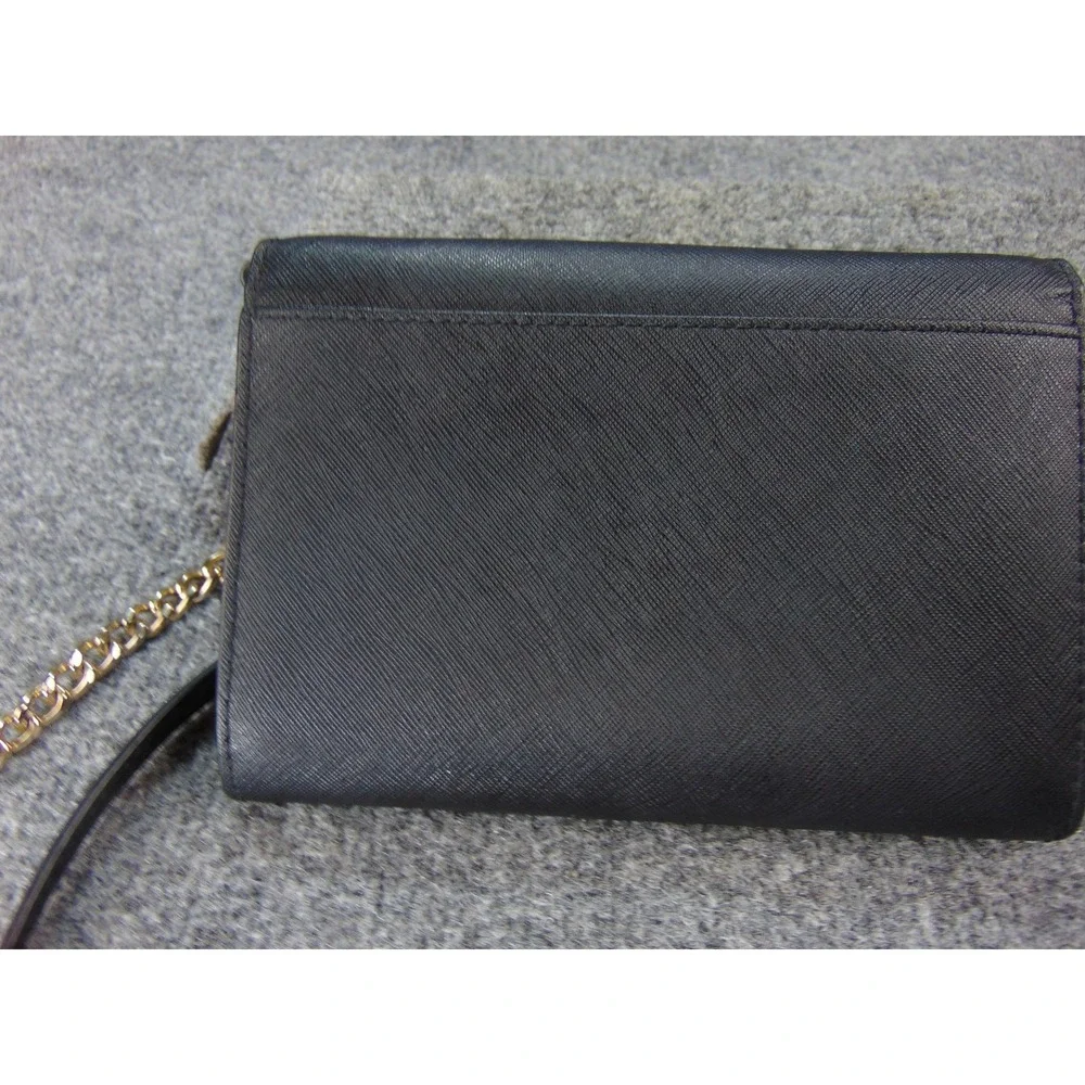 Michael Kors Crossbody Wallet Bag‎ Black Saffiano Gold Chain Designer Minimalist